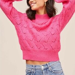 ASTR The Label Pointelle Sweater Knit Wool Alpaca Pink Sz M Knit Crop Mock Neck